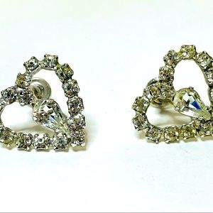 Vtg  Sterling/CZ “Jay Flex” stamped screw back heart 1/2” earrings